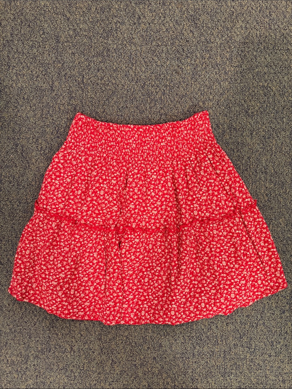 Hollister Red Floral Smocked Mini Skirt